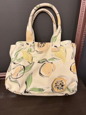 Vince Camuto Cream Canvas Tote with Lemon Print
